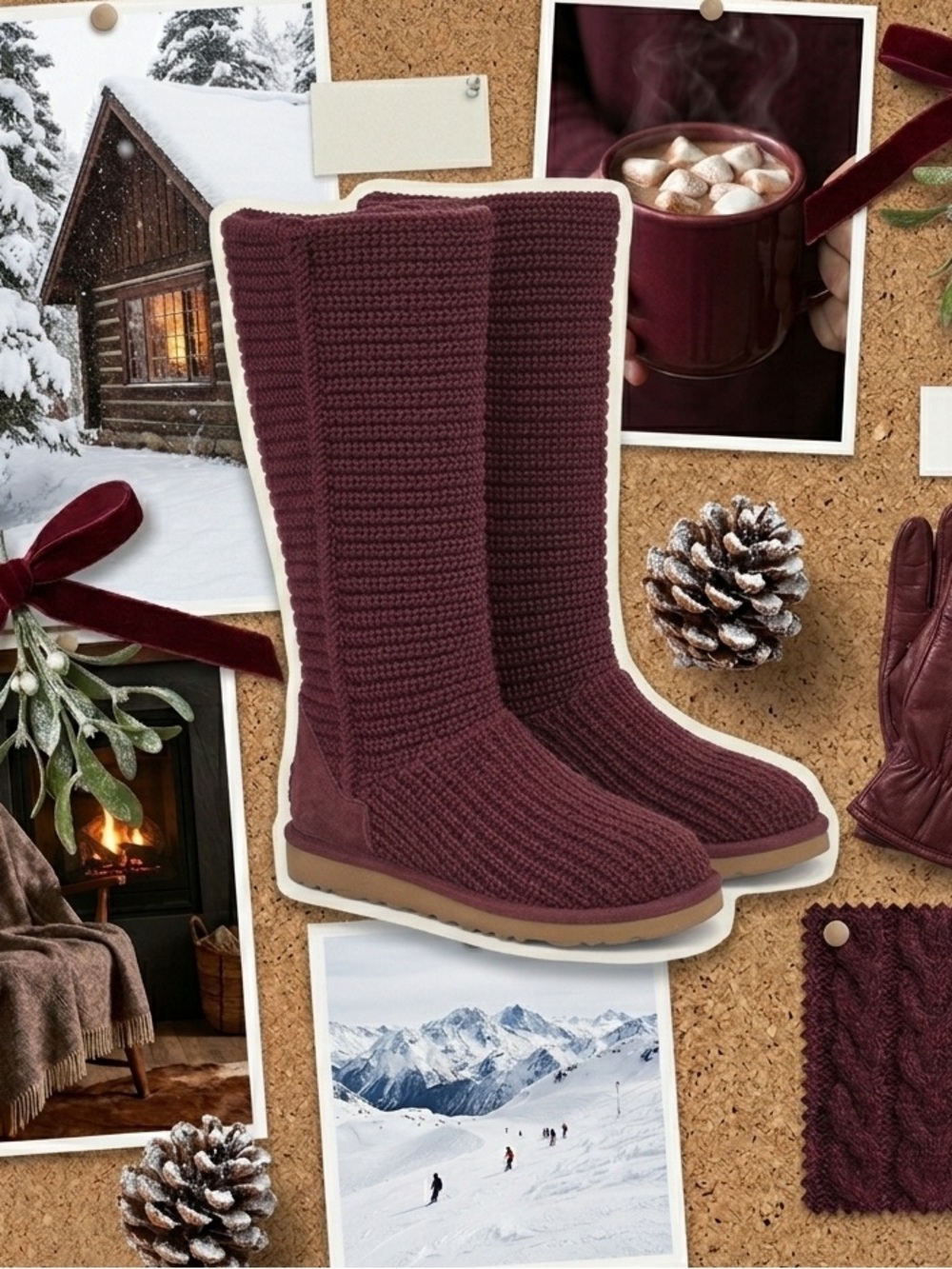 UGG Knit Tall Boots in Burgundy